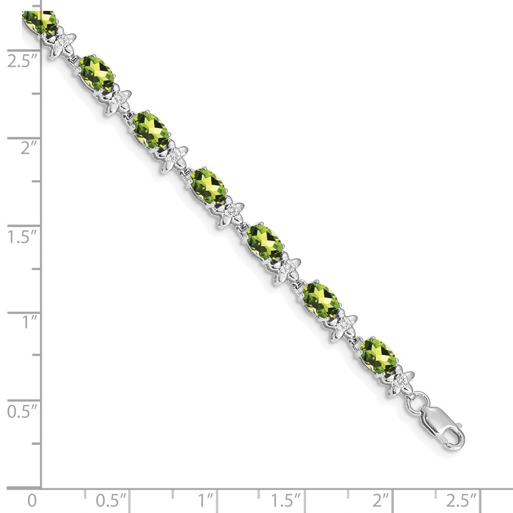 14K Weißgold Komplett Diamant und Oval Peridot Blumen 7 Zoll Armband