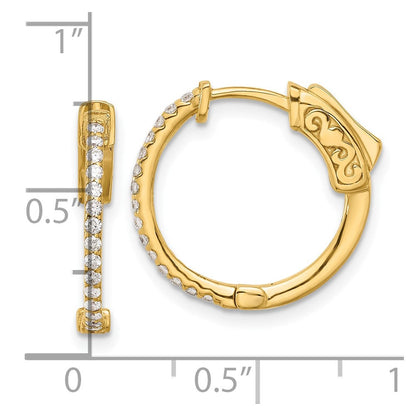 14K Gelbgold.24 Karat Diamant Rund Creole mit Sicherheits Verschluss Ohrringe
