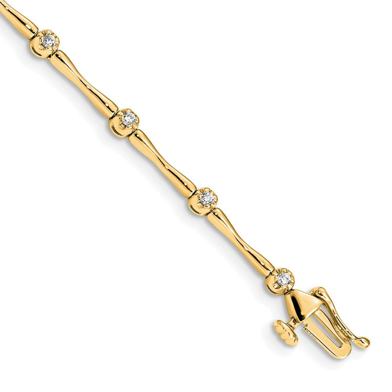 14K Gelbgold Poliert Komplett 1/4 Karat Diamant und Stab Glieder 7 Zoll Armband