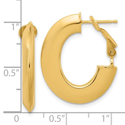 14K Gelbgold 3x25mm Poliert Messer-edge Oval Omega Rückseite Röhre Creolen