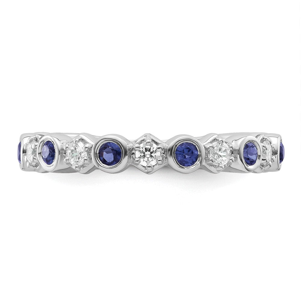 14K Weißgold Fashion-Ring mit Diamant und Saphir, poliert