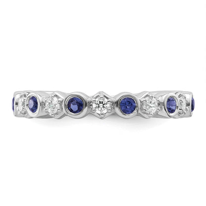 14K Weißgold Fashion-Ring mit Diamant und Saphir, poliert