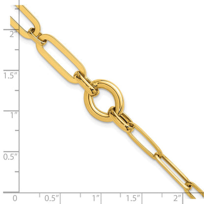 14K Gelbgold Poliert Fantasie Büroklammer Glieder mit Kreis 7.25 Zoll Armband