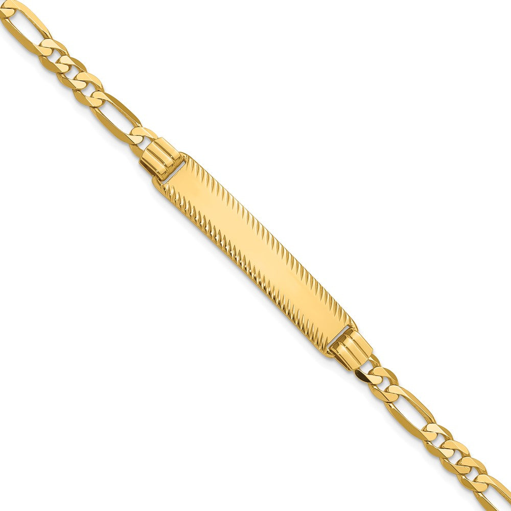 14K Gelbgold Poliert Massiv Kette/solid Platte Figaro Glieder Diamantiert 32.5x6.5mm Platte 8 Zoll Id Armband