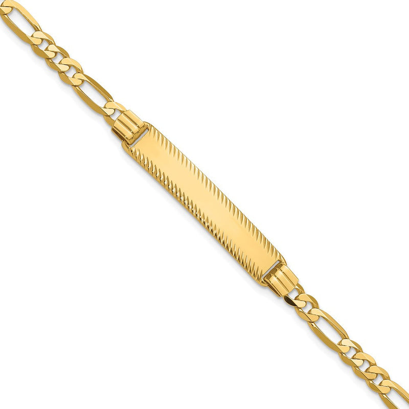 14K Gelbgold Poliert Massiv Kette/solid Platte Figaro Glieder Diamantiert 32.5x6.5mm Platte 8 Zoll Id Armband