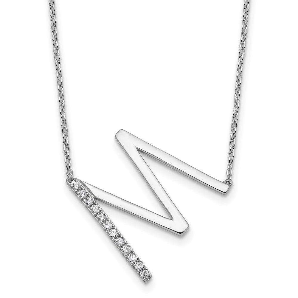 14K Weißgold Seitlich Diamant Initiale M 18 Zoll Halskette