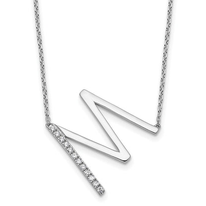 14K Weißgold Seitlich Diamant Initiale M 18 Zoll Halskette