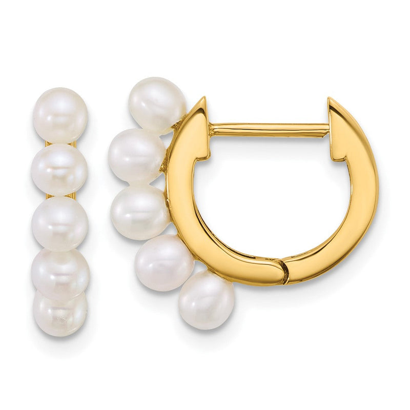 14K Gelbgold Poliert 3-4mm Rice South Meer Salzwasser Zuchtperle Klappbar Creolen