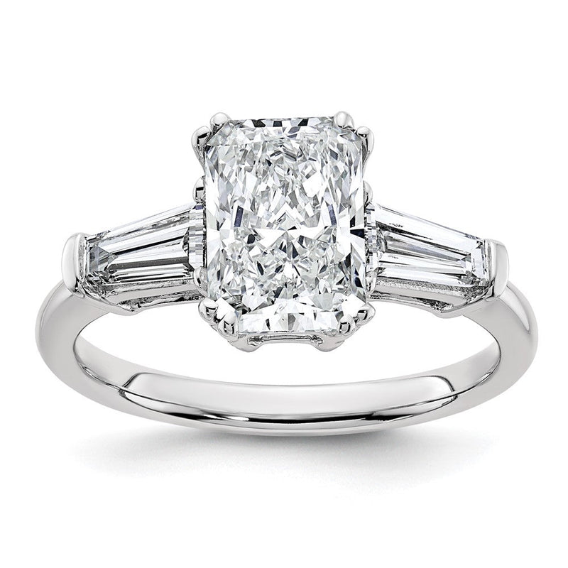 14K Weißgold 2 5/8 Karat Zertifiziert Im Labor Gezüchtet Diamant Vs+ F+ Radiant mit Verjüngt Baguette Sides Komplett Verlobungsring