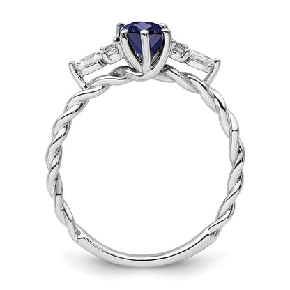 14K Weißgold Ring mit Diamant und ovalem 7x5 Labor-Saphir (September) in Größe 7, gedreht