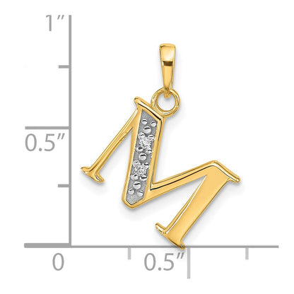 14K Gelbgold mit Rhodium Diamant-Buchstabe M Initial-Anhänger