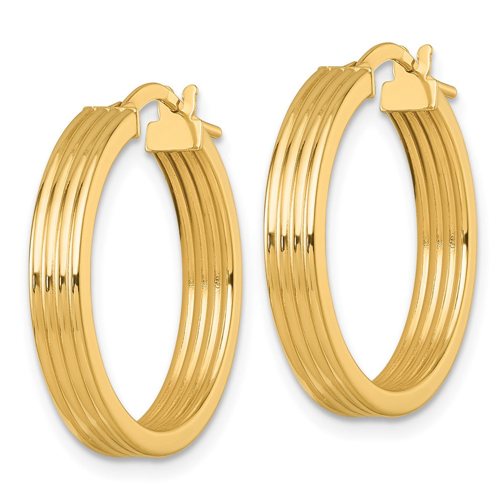 14K Gelbgold Poliert und Gerillt 4.00 X 24mm Röhre Creolen