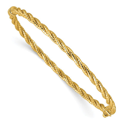 14K Gelbgold Poliert und Diamantiert Gedreht Klappbar Armreif