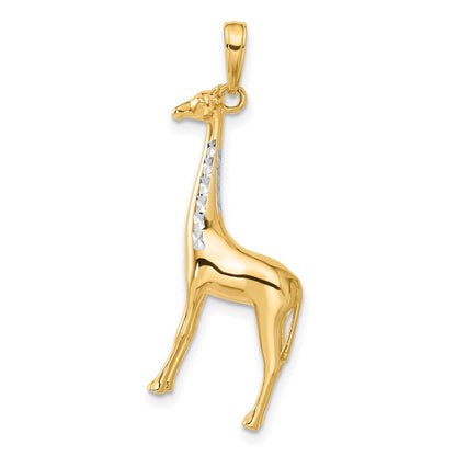 14K Gelbgold und Rhodium diamantgeschliffener 3-D Giraffen-Anhänger