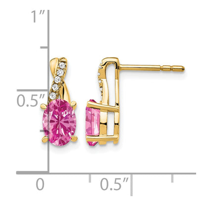 14K Gelbgold Ovale 7x5 mm Oktober/Laborgezüchtete Pink-Saphir-und-Diamant Ohrstecker