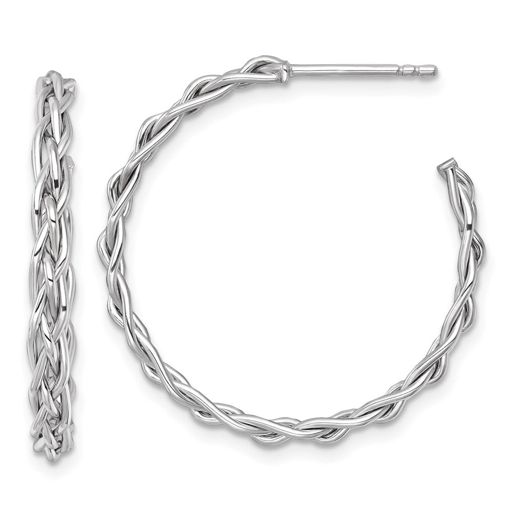 14K Weißgold Rhodiniert Poliert Geflochten Braid 3 X 29mm C-hoop Ohrstecker