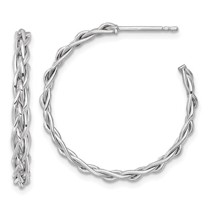 14K Weißgold Rhodiniert Poliert Geflochten Braid 3 X 29mm C-hoop Ohrstecker