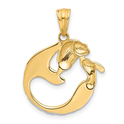14K Gelbgold mit Rhodium diamantgeschliffener Meerjungfrauen-Anhänger