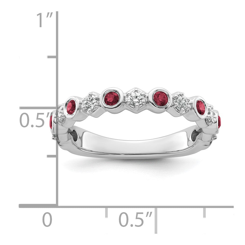 14K Weißgold Poliert Diamant und Rubin Mode Ring