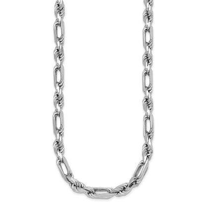 Sterlingsilber Rhodiniert Poliert 7.00mm Figaro Kordel Kette 19.75 Zoll Halskette