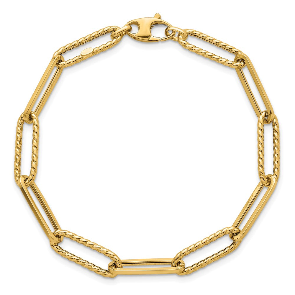 14K Gelbgold Poliert und Gedreht 6.4mm Büroklammer Glieder Gliederarmband
