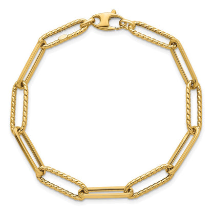 14K Gelbgold Poliert und Gedreht 6.4mm Büroklammer Glieder Gliederarmband