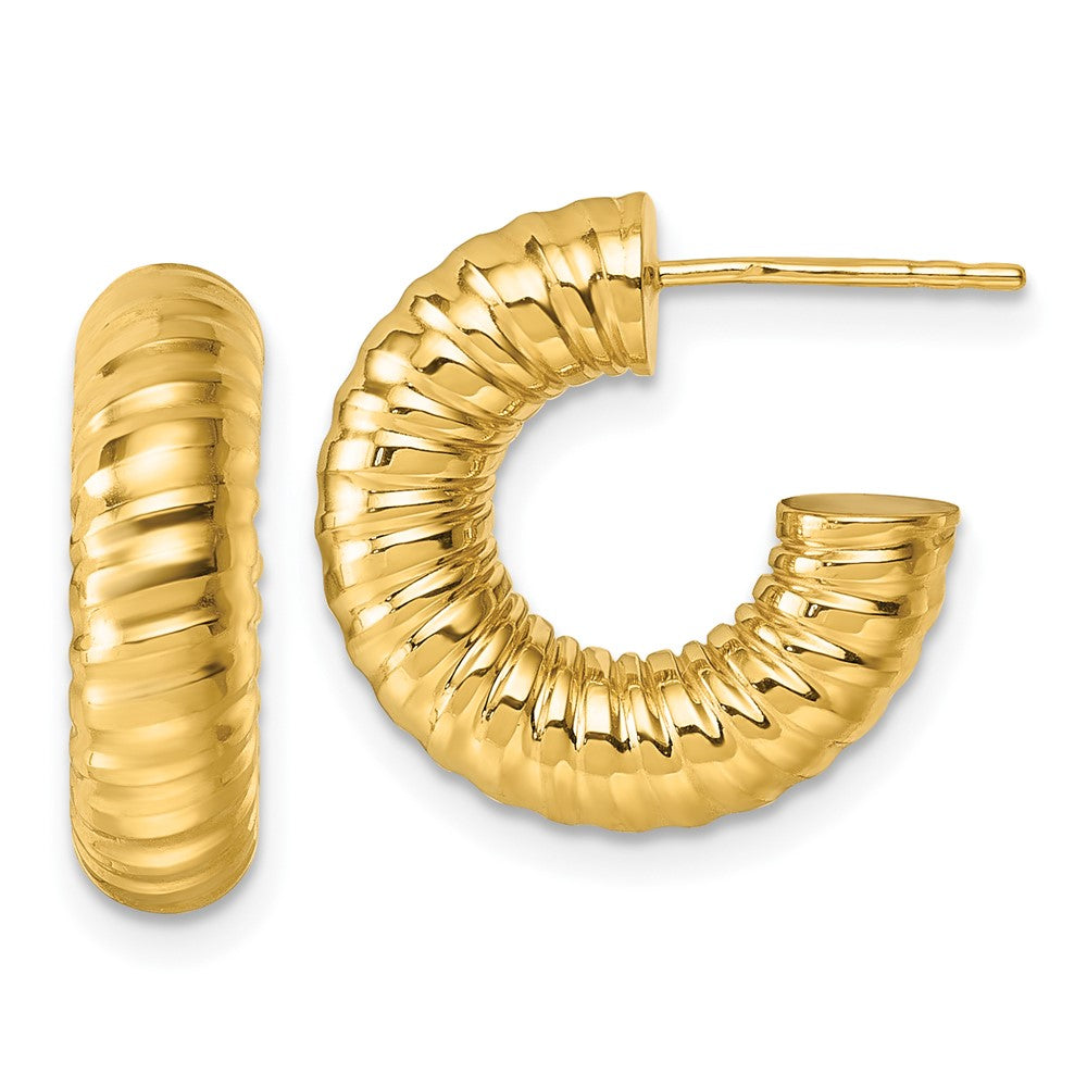 14K Gelbgold Poliert 5.00mm Strukturiert Röhre C-hoop Ohrstecker