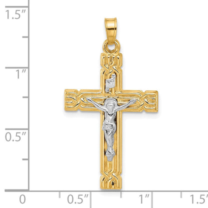 14K Bicolor Gold Hohl Inri Kruzifix Anhänger