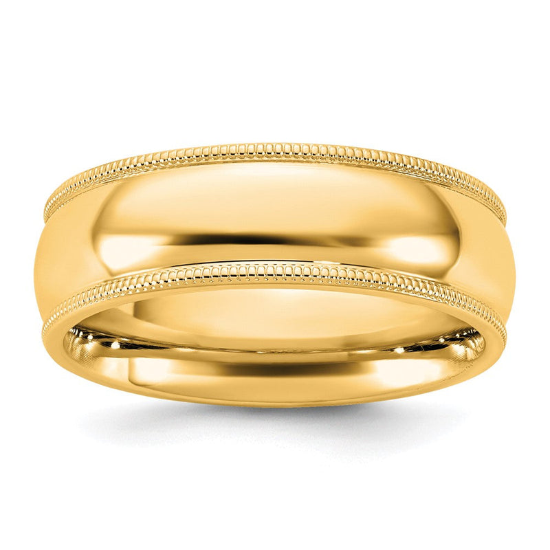 14K Gelbgold 6,5 mm Ehering mit Milgrain und Komfort-Passform