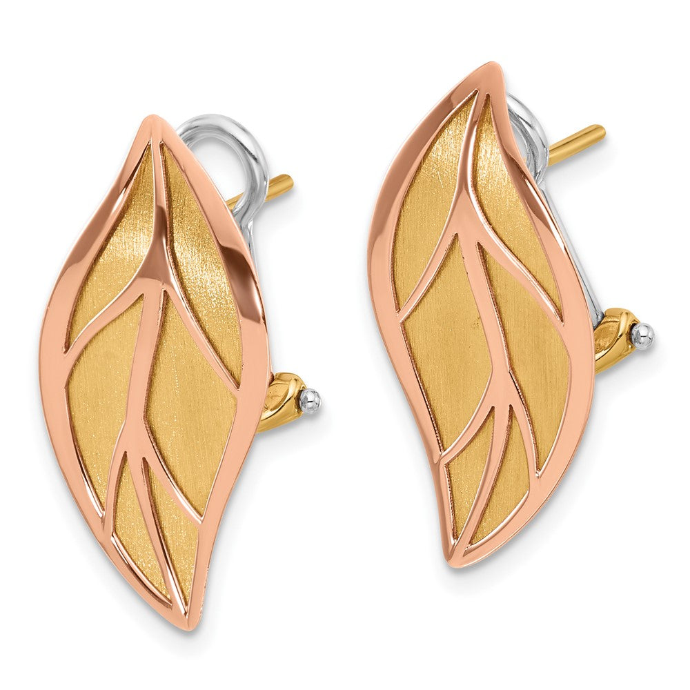 14K Bicolor Gold Bicolor und Poliert und Gebürstet Blatt Omega Rückseite Ohrstecker