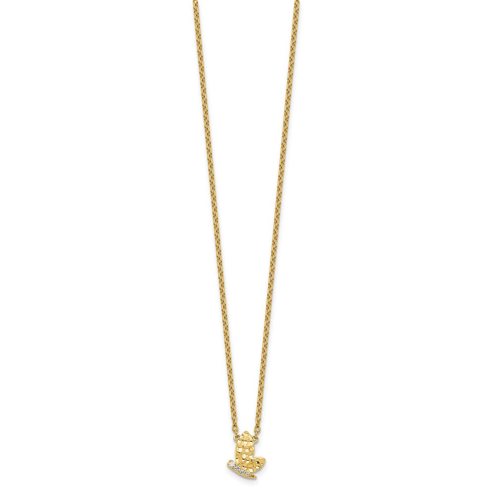 14K Gelbgold Poliert und Gehämmert 1/20 Karat Diamant Schmetterling 18 Zoll Halskette