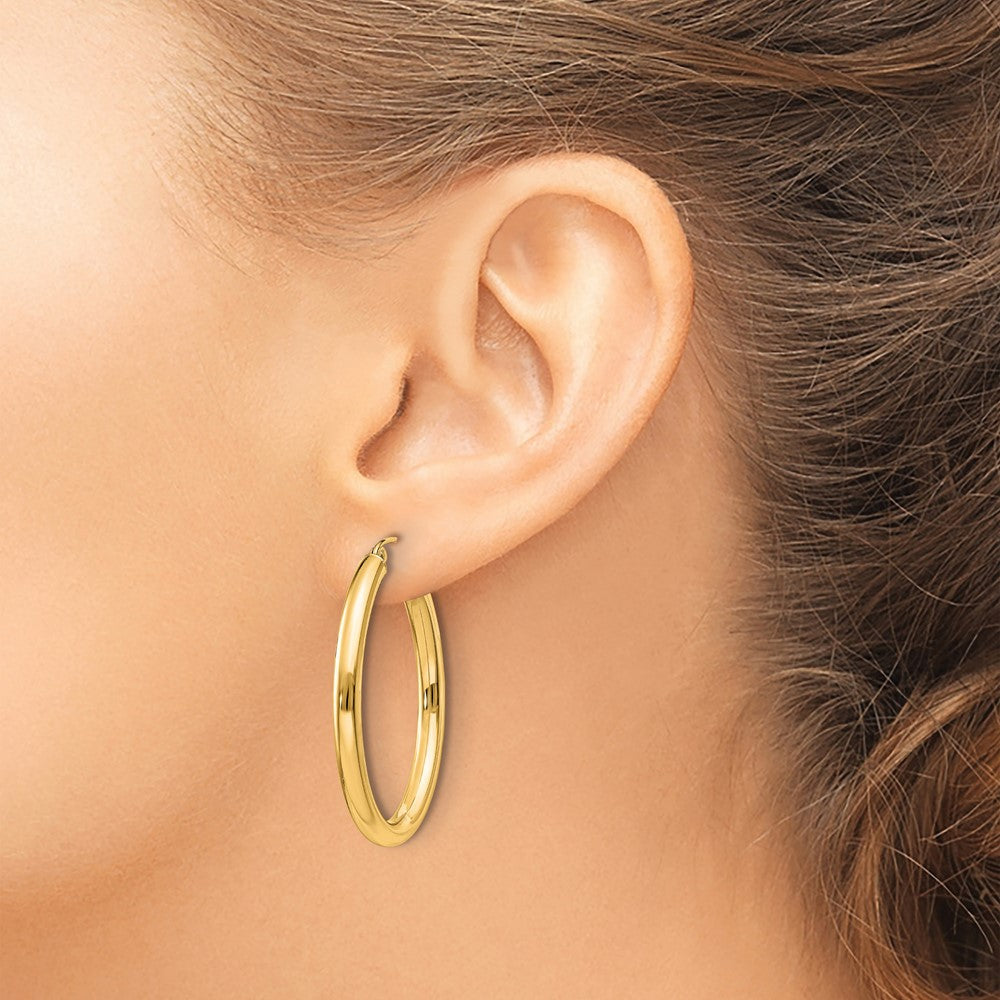 14K Gelbgold 3.5x38mm Poliert Oval Röhre Creolen