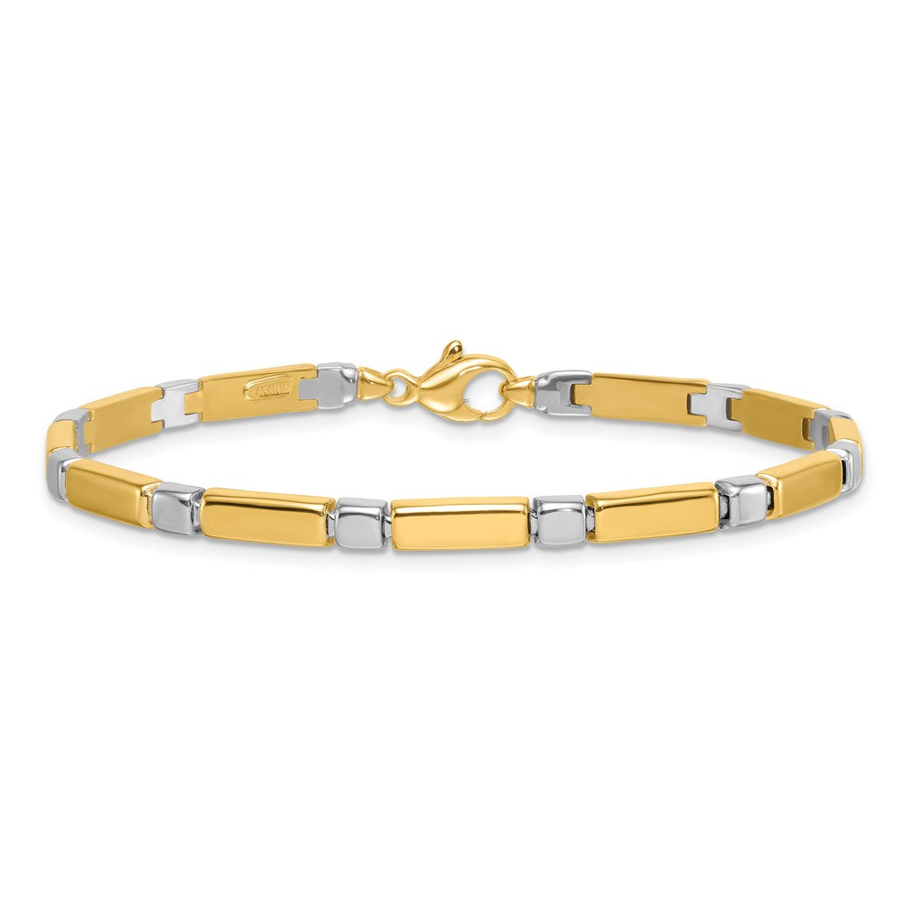 14K Bicolor Gold Bicolor Poliert 4mm Fantasie Stab Glieder 7.5 Zoll Armband