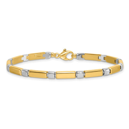 14K Bicolor Gold Bicolor Poliert 4mm Fantasie Stab Glieder 7.5 Zoll Armband