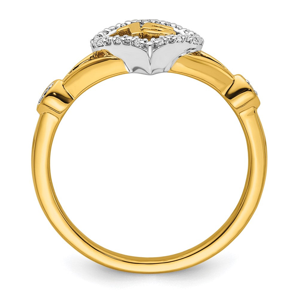 14K Bicolor Gold Polierter Diamant-Ring mit Herz/Krone-Motiv "Quinceañera"