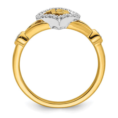 14K Bicolor Gold Polierter Diamant-Ring mit Herz/Krone-Motiv "Quinceañera"