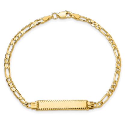 14K Gelbgold Poliert Massiv Kette/solid Platte 3.0mm Figaro Glieder Diamantiert 27x5.5mm Platte 8 Zoll Id Armband