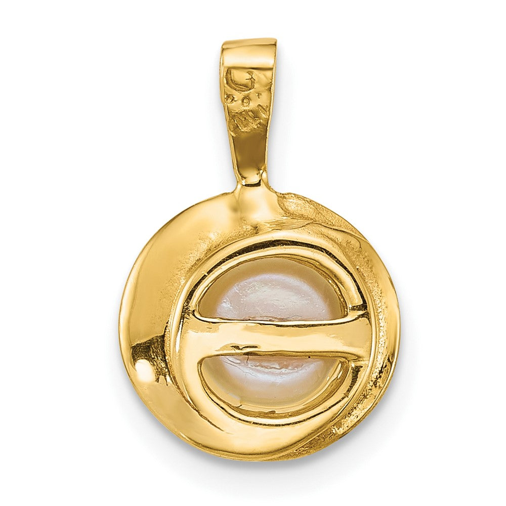 14K Gelbgold Poliert 6-7mm Knopf Süßwasser Zuchtperle Anhänger