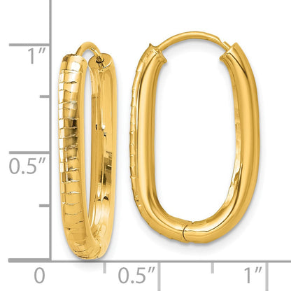 14K Gelbgold Poliert 3.25mm Strukturiert Oval Klappbar Creolen