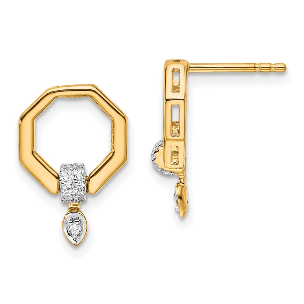 14K Gelbgold Polierte Achteck-Ohrhänger mit Diamanten, 0,1 ct