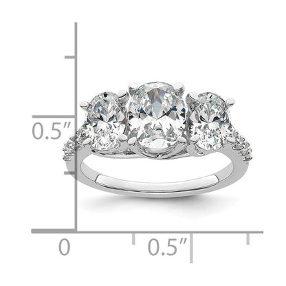 14K Weißgold Verlobungsring mit 2,75 ct. Labor-Diamant VS+ F+ im Oval-Schliff, Three-Stone-Design, komplett