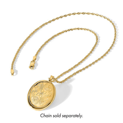 14K Gelbgold Poliert Blumen Scrolled 20mm Oval Medaillon