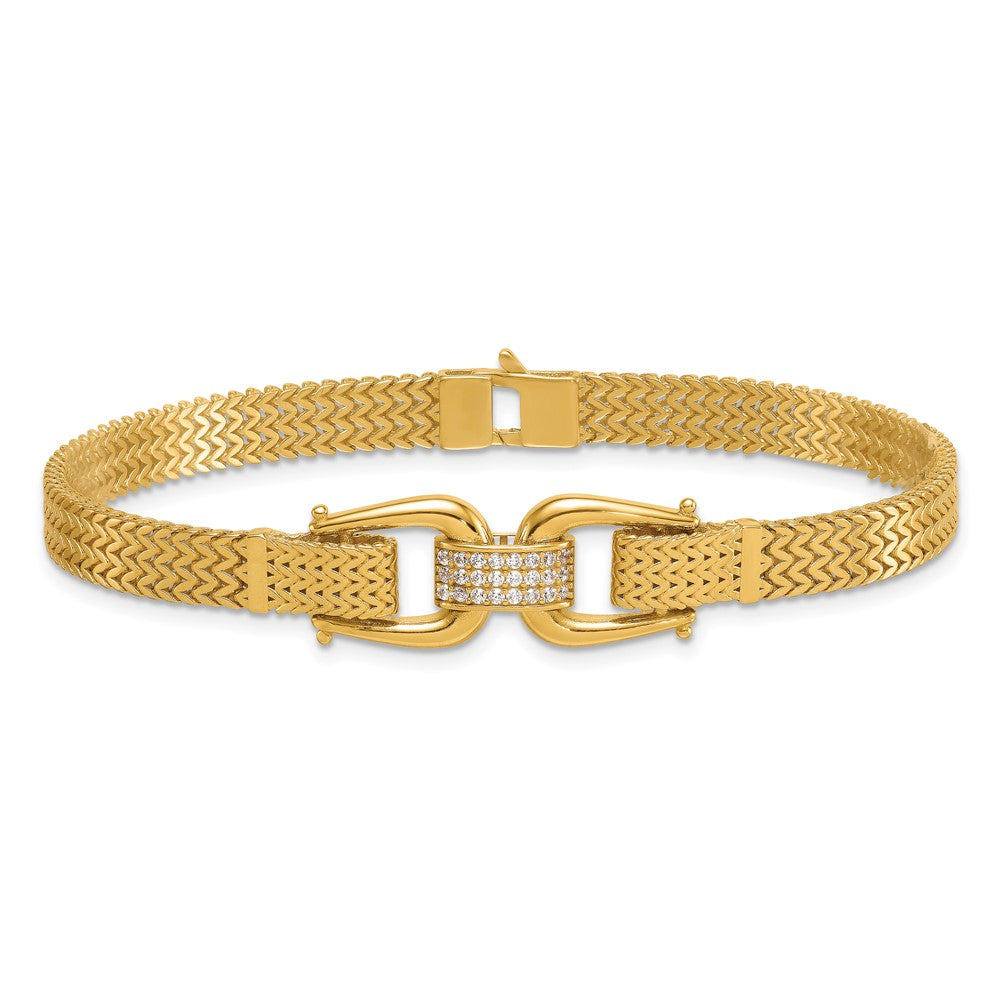 14K Gelbgold Poliert Zirkonia Mittig Fantasie Zig-zag Glieder Gliederarmband