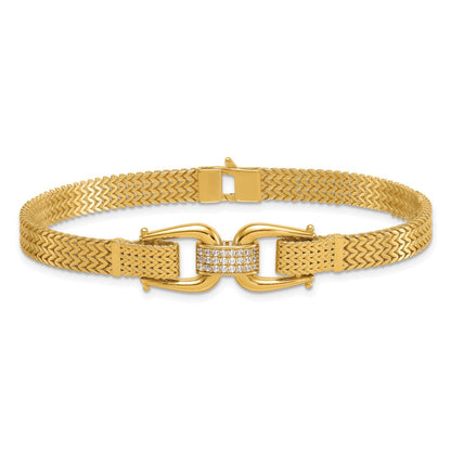 14K Gelbgold Poliert Zirkonia Mittig Fantasie Zig-zag Glieder Gliederarmband