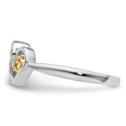 14K Bicolor Gold Polierter Diamant-Quinceañera-Doppelherz-Ring