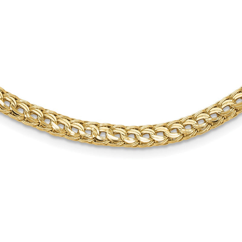 14K Gelbgold Poliert 4.5mm Fantasie Diamantiert Glieder 18 Zoll Halskette