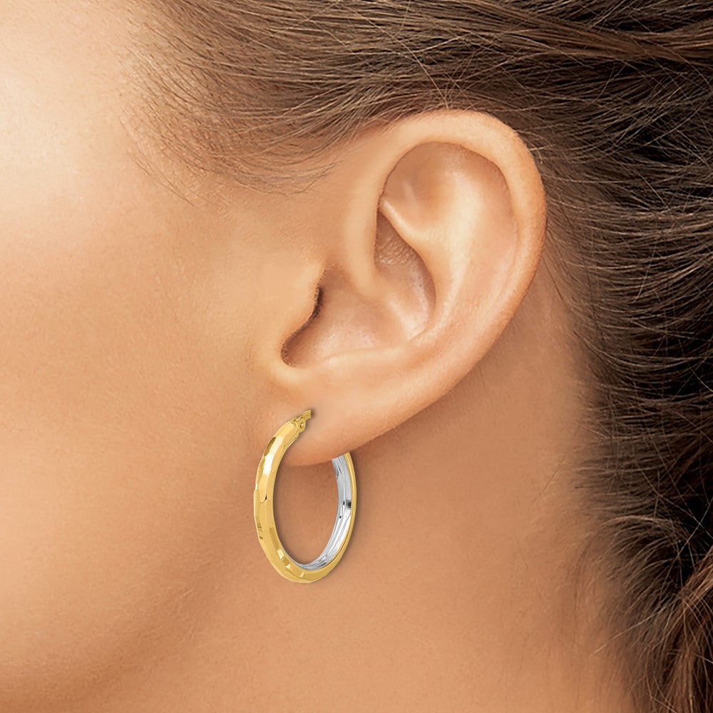 14K Gelbgold mit Rhodium Poliert und Diamantiert Creolen