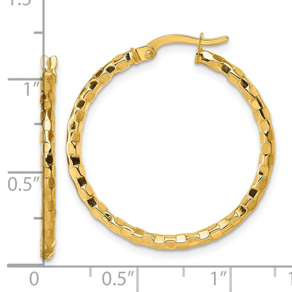 14K Gelbgold Poliert 2.3 X 30mm Strukturiert Röhre Creolen