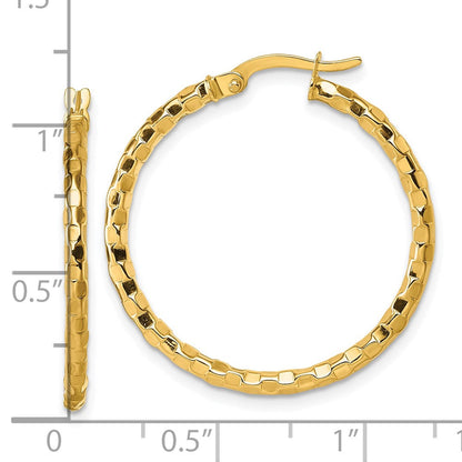 14K Gelbgold Poliert 2.3 X 30mm Strukturiert Röhre Creolen