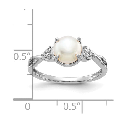 14K Weißgold 7mm June/freshwater Zuchtperle und Diamant Ring